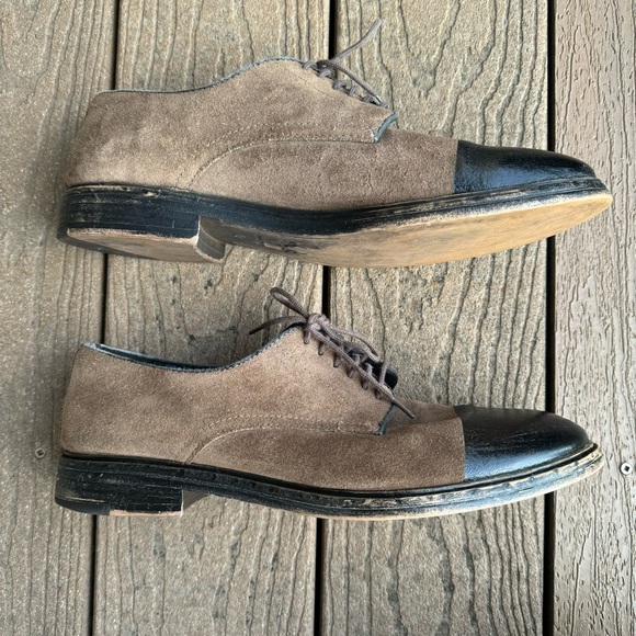 Zara Man Brown Suede Lace Up Oxfords Size 42 US 9 Black Cap Toe Low Top Shoes - Picture 2 of 10